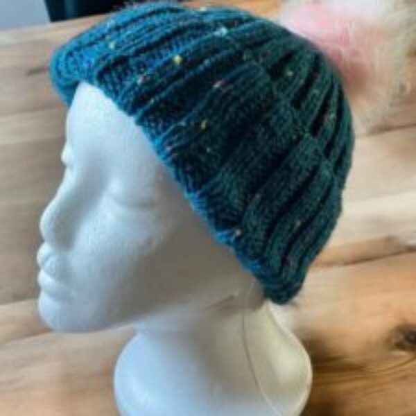 Hand Knitted Beanie Hat with Detachable Pompom (pink)