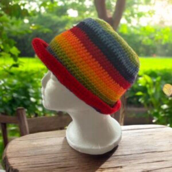 Hand crochet rainbow hat