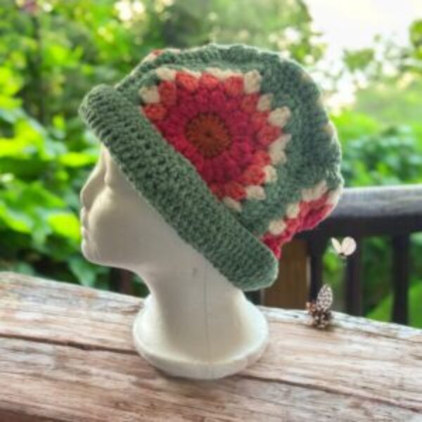 Hand crochet granny square hat